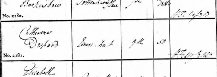 A burial record. Name: Catherine Despard. Union Street. Aged 50.
